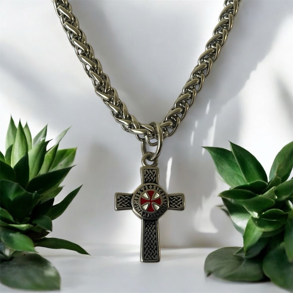Large 316L Stainless Steel Knights Templar Celtic Cross Pendant Necklace